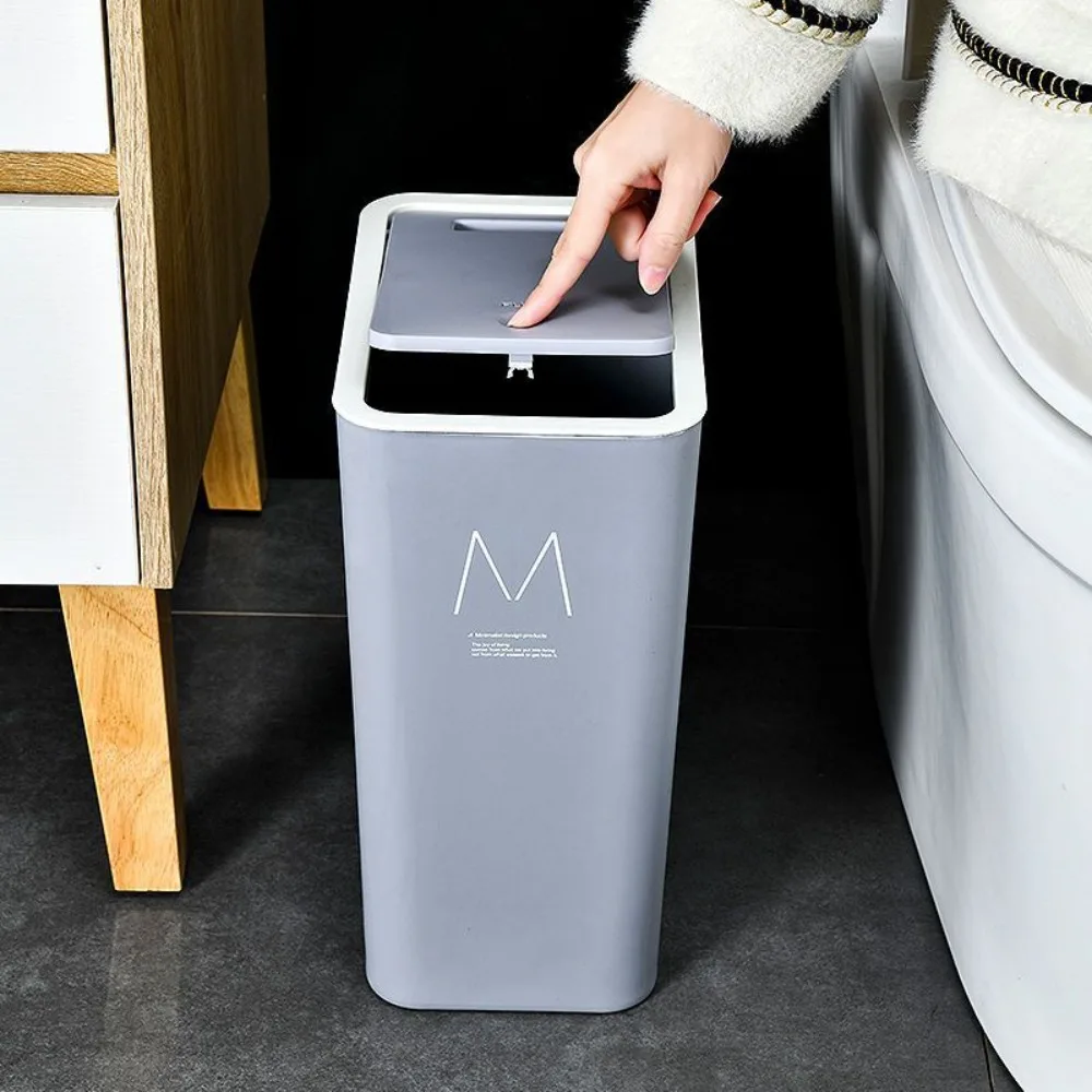 15/10L Bathroom Kitchen Trash Can with Lid Press-type Waste Bins Living Room Toilet Nordic Rectangular Garbage Bin Wastebaskets