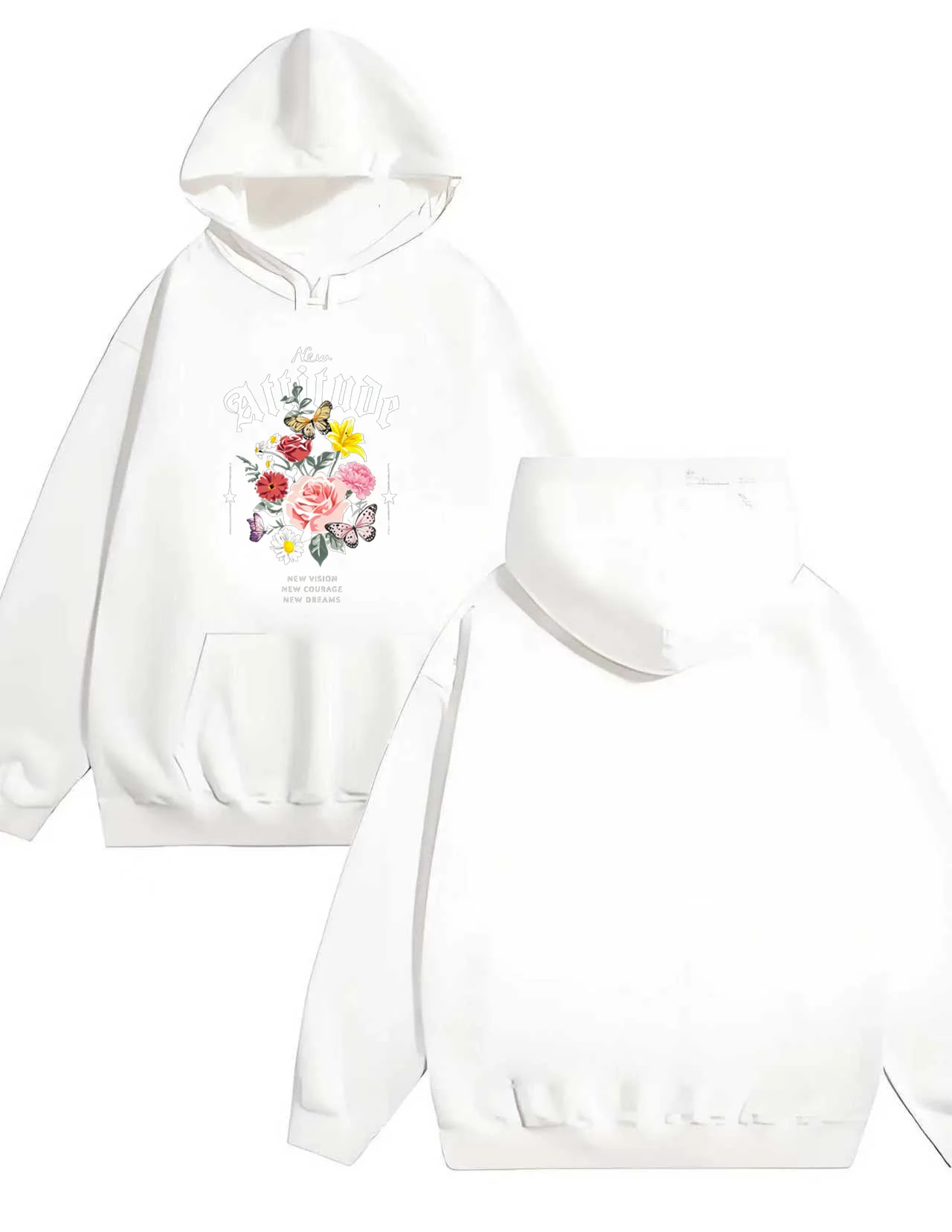 2025 Nuova felpa con cappuccio stampata con fiori e lettere di farfalla per uomo e donna, pullover ampio casual, felpa con cappuccio pesante 330G