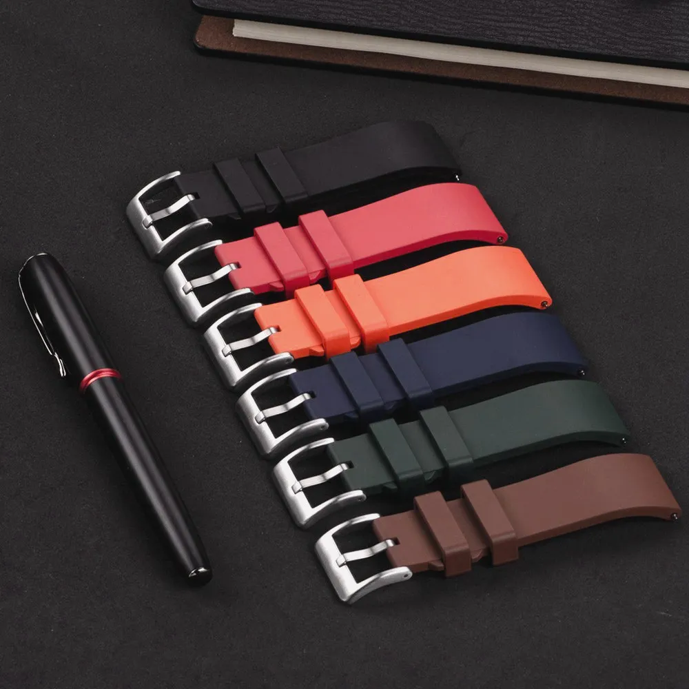 EACHE Fluorubber Watch Straps Fluorine Silicone Watchband 20mm 22mm 24mm Quick Release Wrist Band FKM Rubber