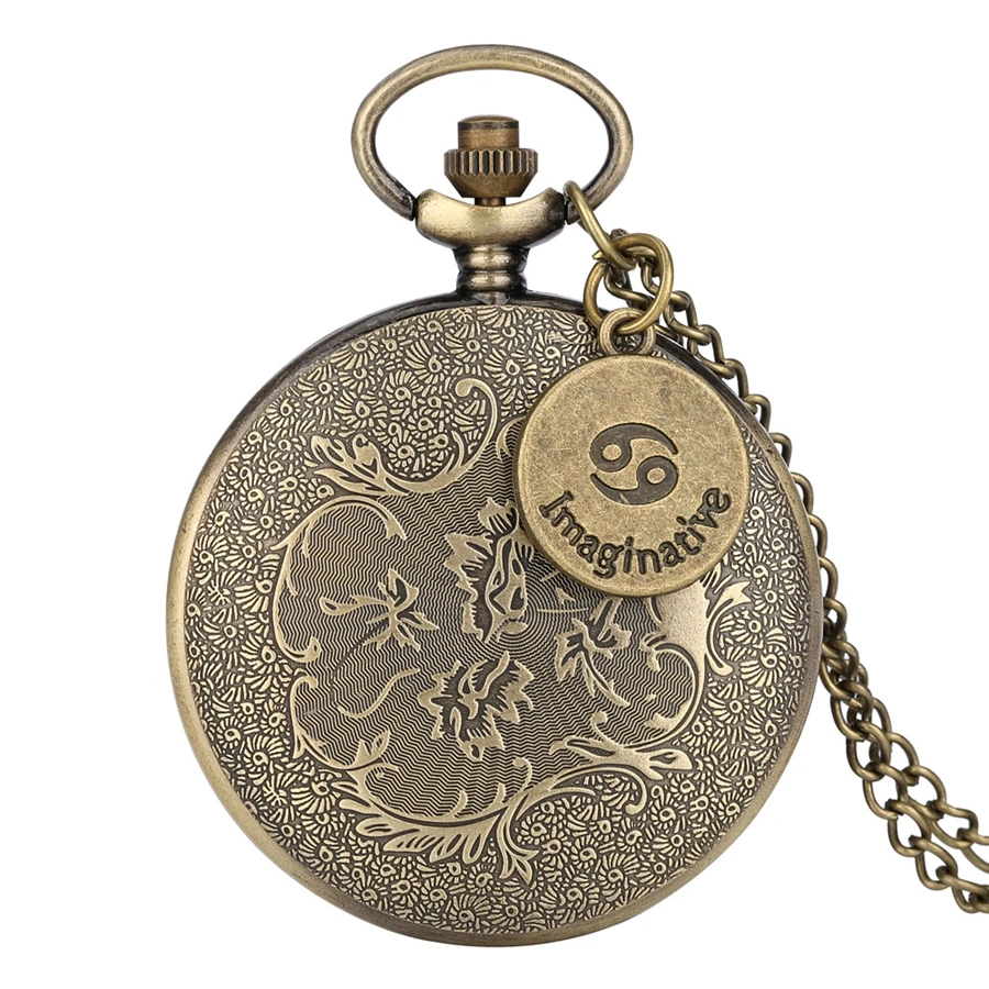 12 Constellations Cancer Sign Quartz Pocket Watch Crab Necklace Punk Jewelry Vintage Street Rock Clock Watch with Accessory