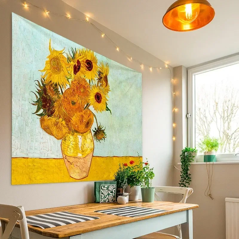 Van Gogh Series Starry Sunflower Tapestry Wall Hanging Boho Decoration Mural Home Decor Aesthetic Room Decor Bedroom Decor