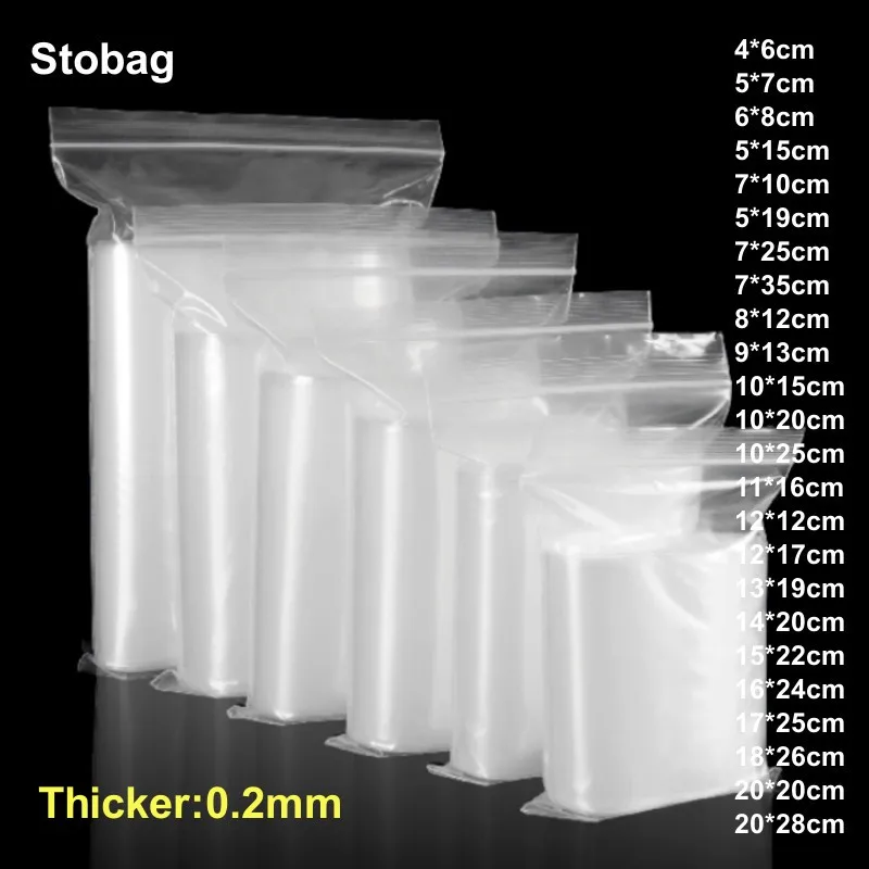 

StoBag 100pcs Thick Transparent Zip Lock Plastic Bags Jewelry Food Gift Packaging Storage Bag Reclosable Poly Custom Print Logo