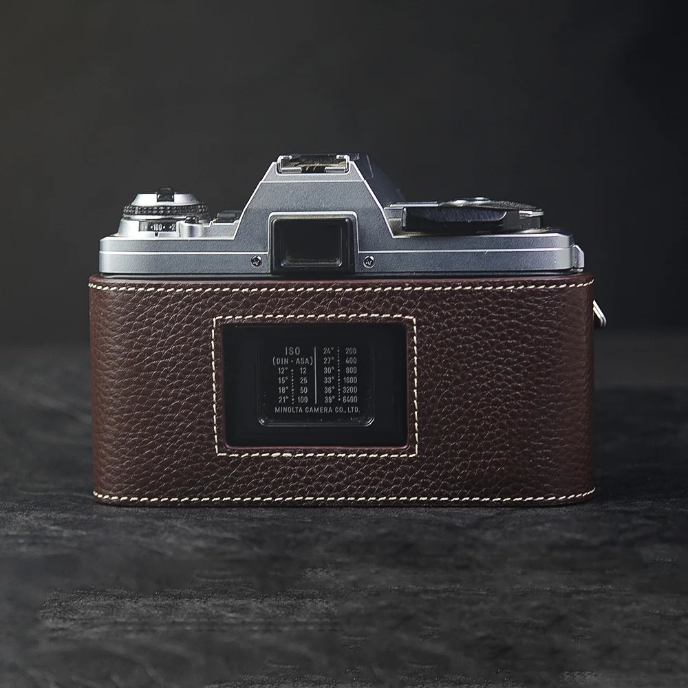 Para Minolta X370 funda hecha a mano media funda de cuero para cámara media funda para cámara bolsa de cuero genuino X370 funda con correa para cámara