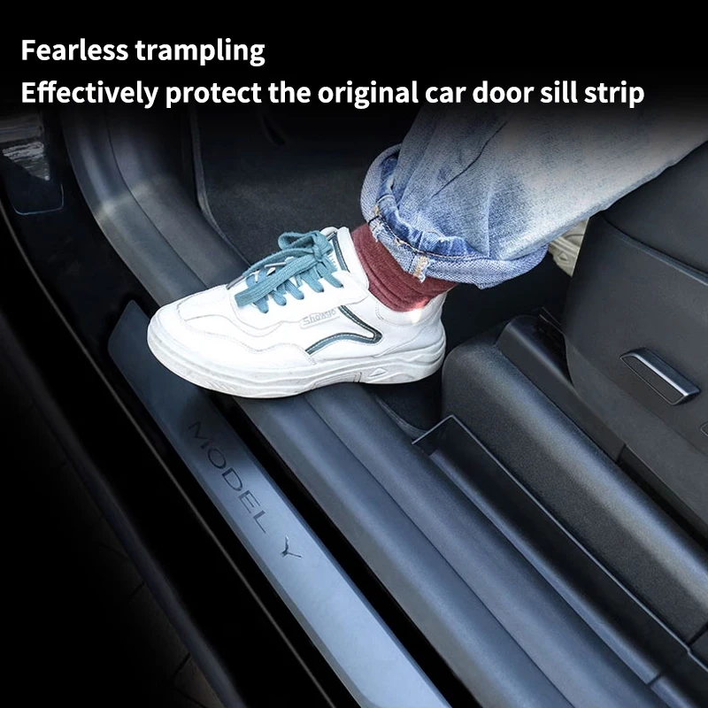 Front Door Sill Plate Cover For Tesla Model Y TPE Rubber Suff Protection Hidden Pedal Rest Corner Anti-Kick Pads Car Accessories