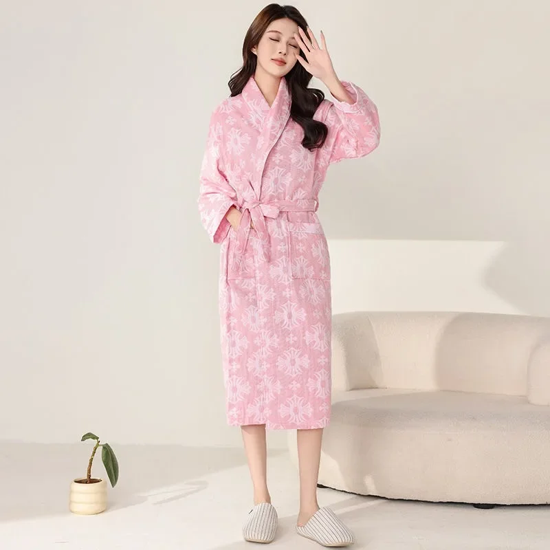 New Style Night Gown Ms.Pajamas Frivolous Absorb Water Chinese Style Comfort Ventilate Double Gauze Bathrobe Spring and Summer