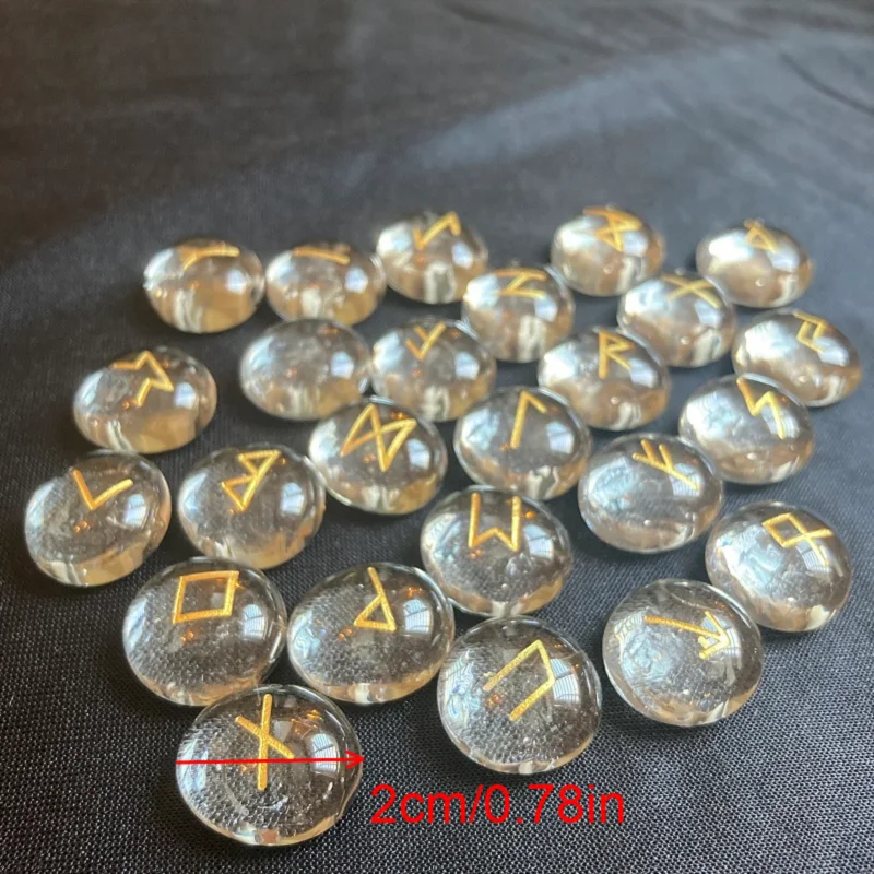 25Pcs/set Clear Runes Stones With bag&box Viking Rune Divination Fortune-telling  Props Occultism Altar Witchcraft supplies