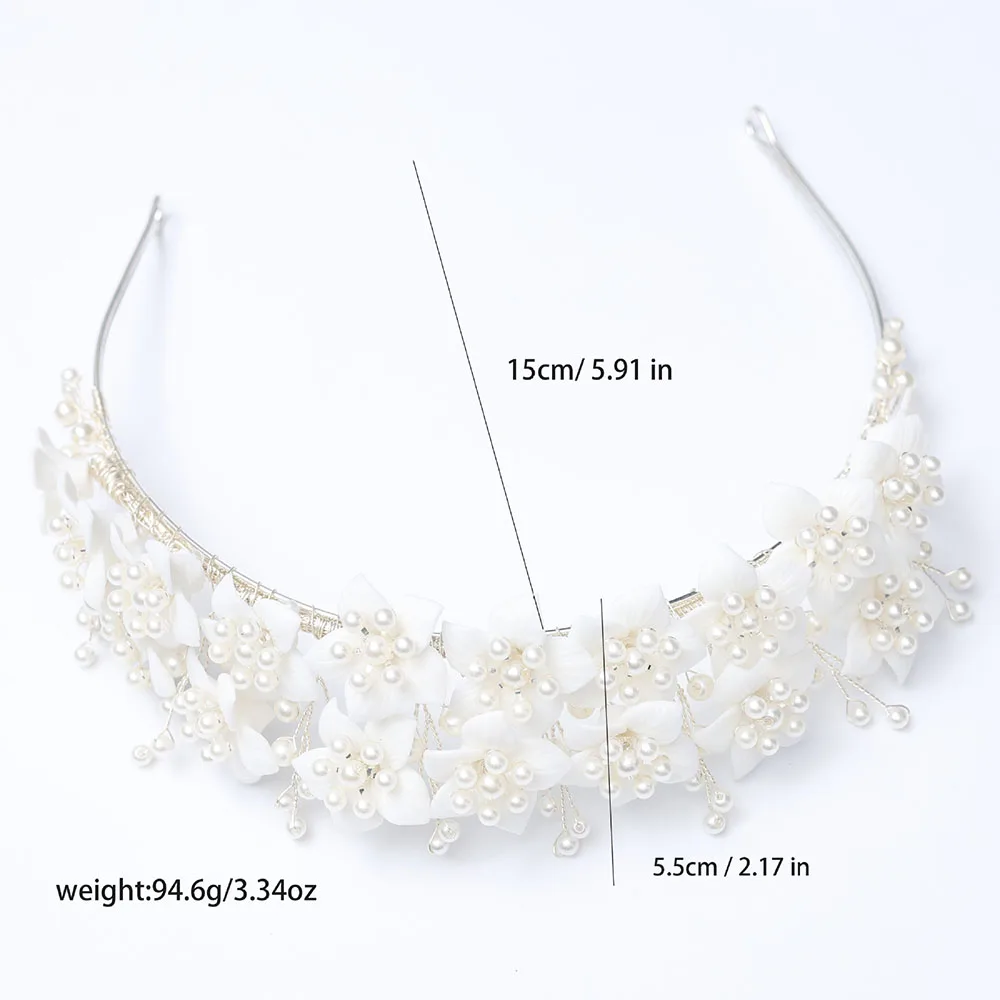SLBRIDAL Handgemachte Kristall Strass Perlen Keramik Blume Braut Tiara Hochzeit Brautjungfern Party Krone Frauen Mädchen Haar Schmuck – Detail 2