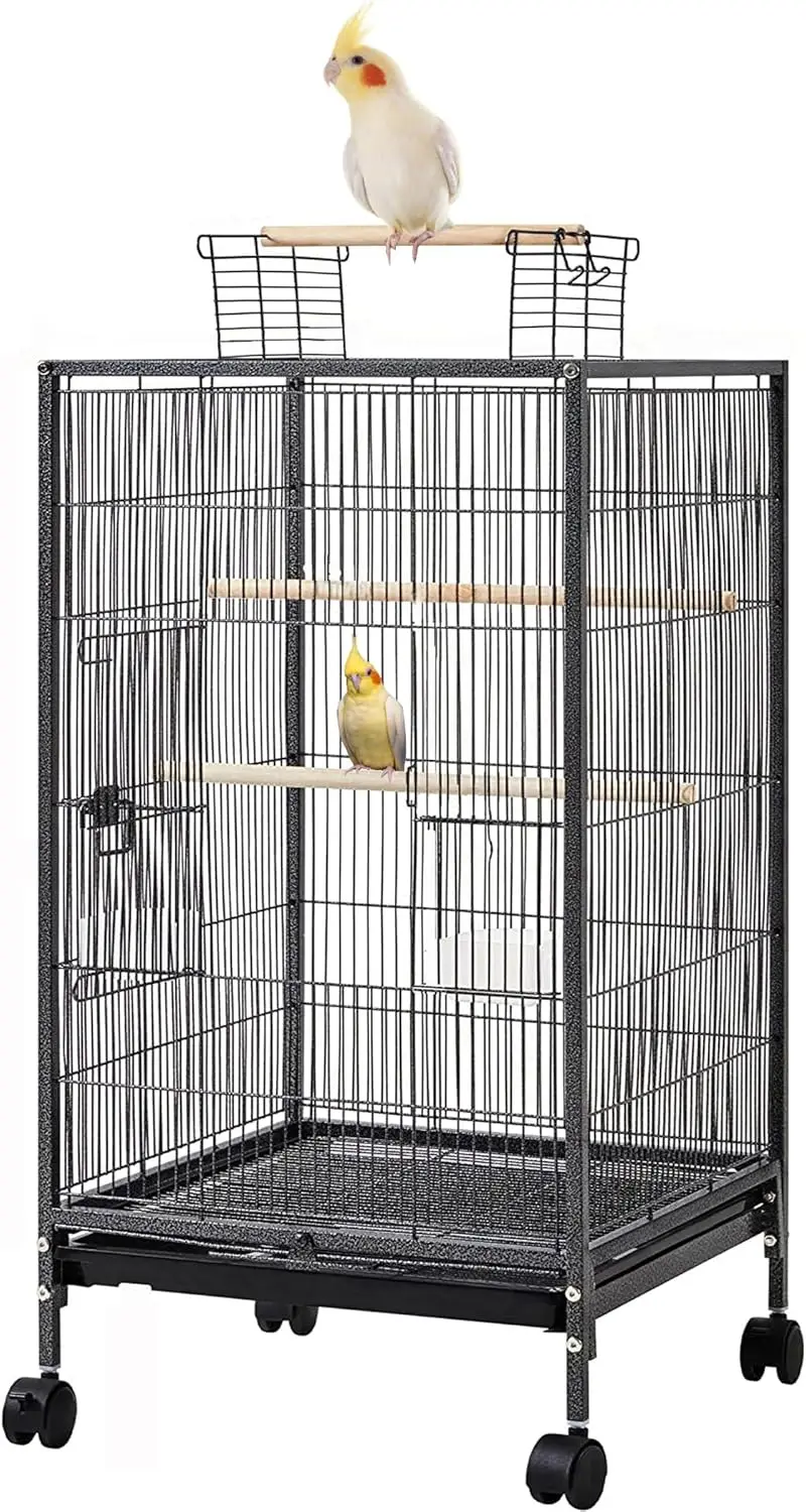 

36-Inch Sturdy Wrought Iron Bird Cage with Rolling Stand for Parrots Conure Lovebird Cockatiel