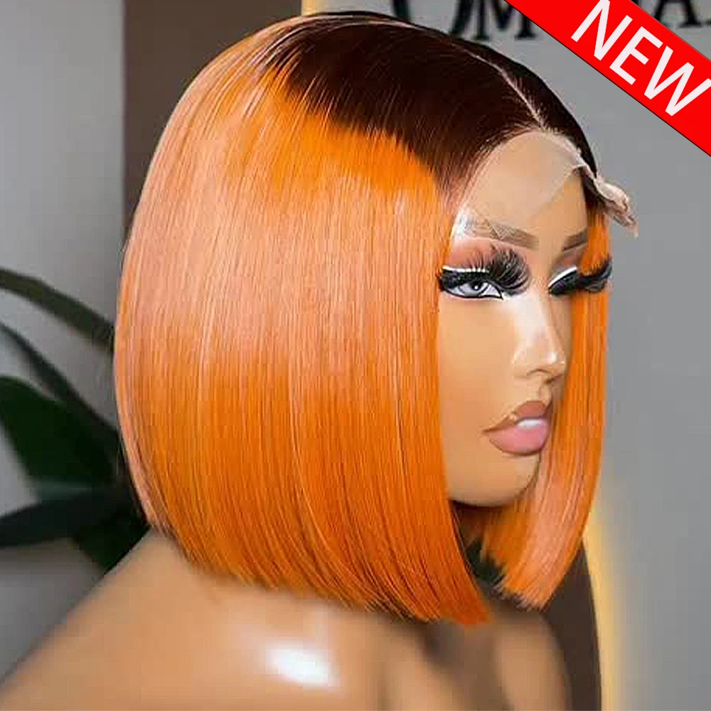 4-350-brown-ginger-orange-13x6-straight-hd-transparent-lace-frontal-wigs-human-hair-350-density-straight-short-bob-wig-for-women