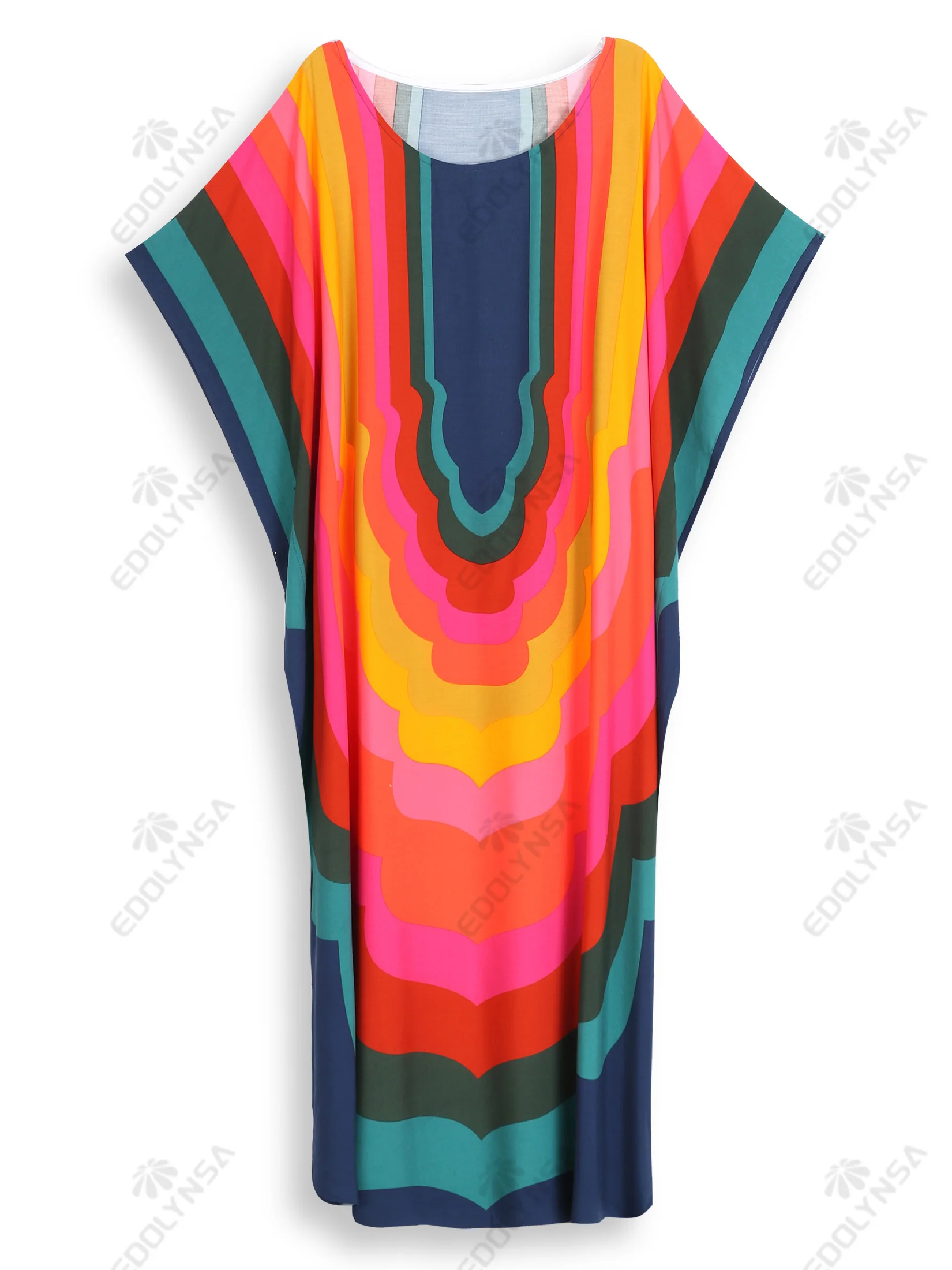 LORYLEI Colorful Women Kaftan Long Dress For Women 2024 Summer Causal Round Neck Batwing Sleeve Outfit Moo Moo Dresses Q1632