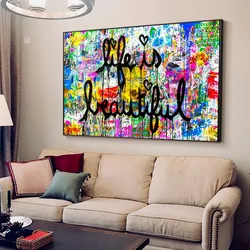 Banksy Street Graffiti Wall Art Life Is Beautiful Poster Prints  Abstract Canvas Painting Home Decor Artwork for Living Room