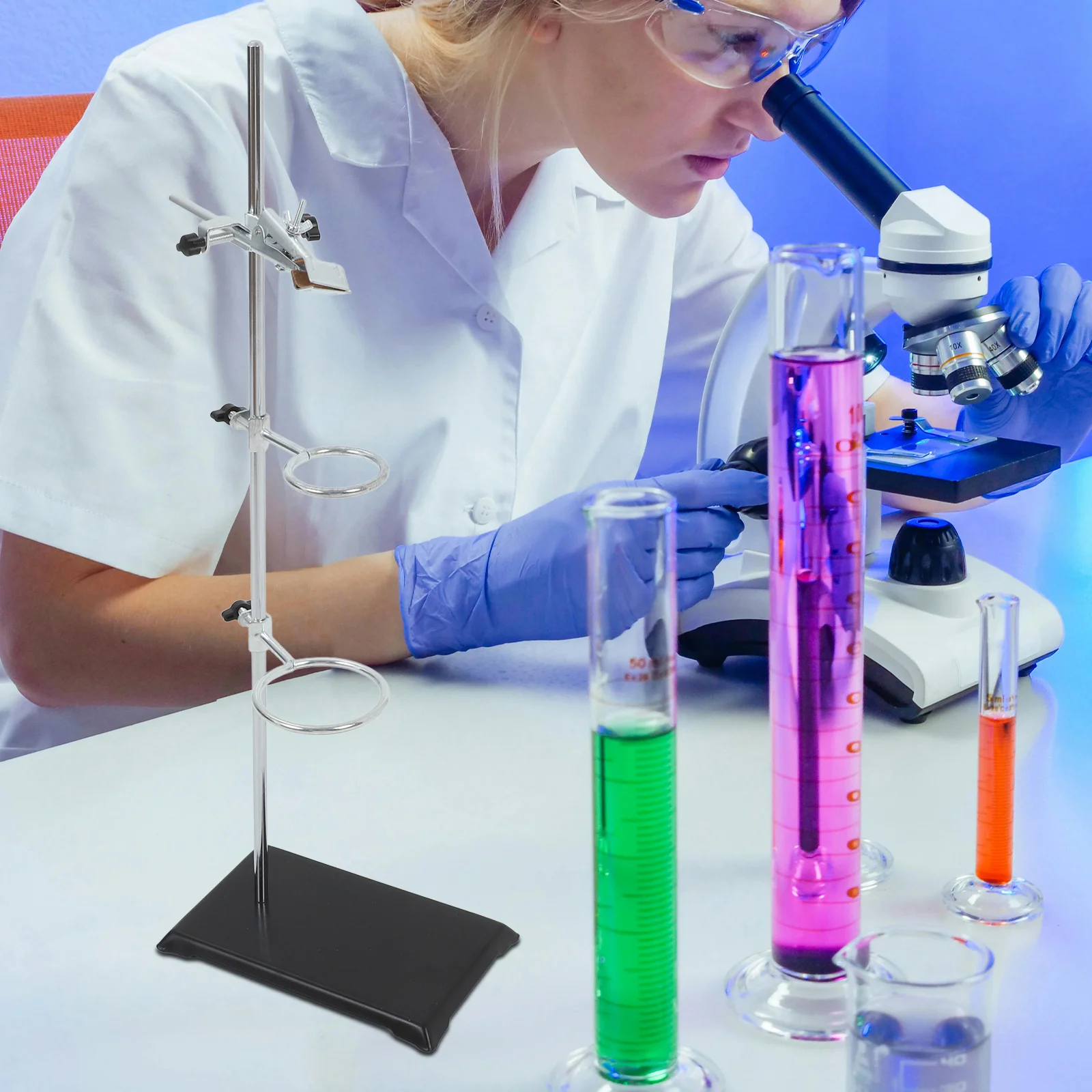 Experimental Bench Iron Stand Laboratory Metalware Stainless Steel Table Rod with Clamps