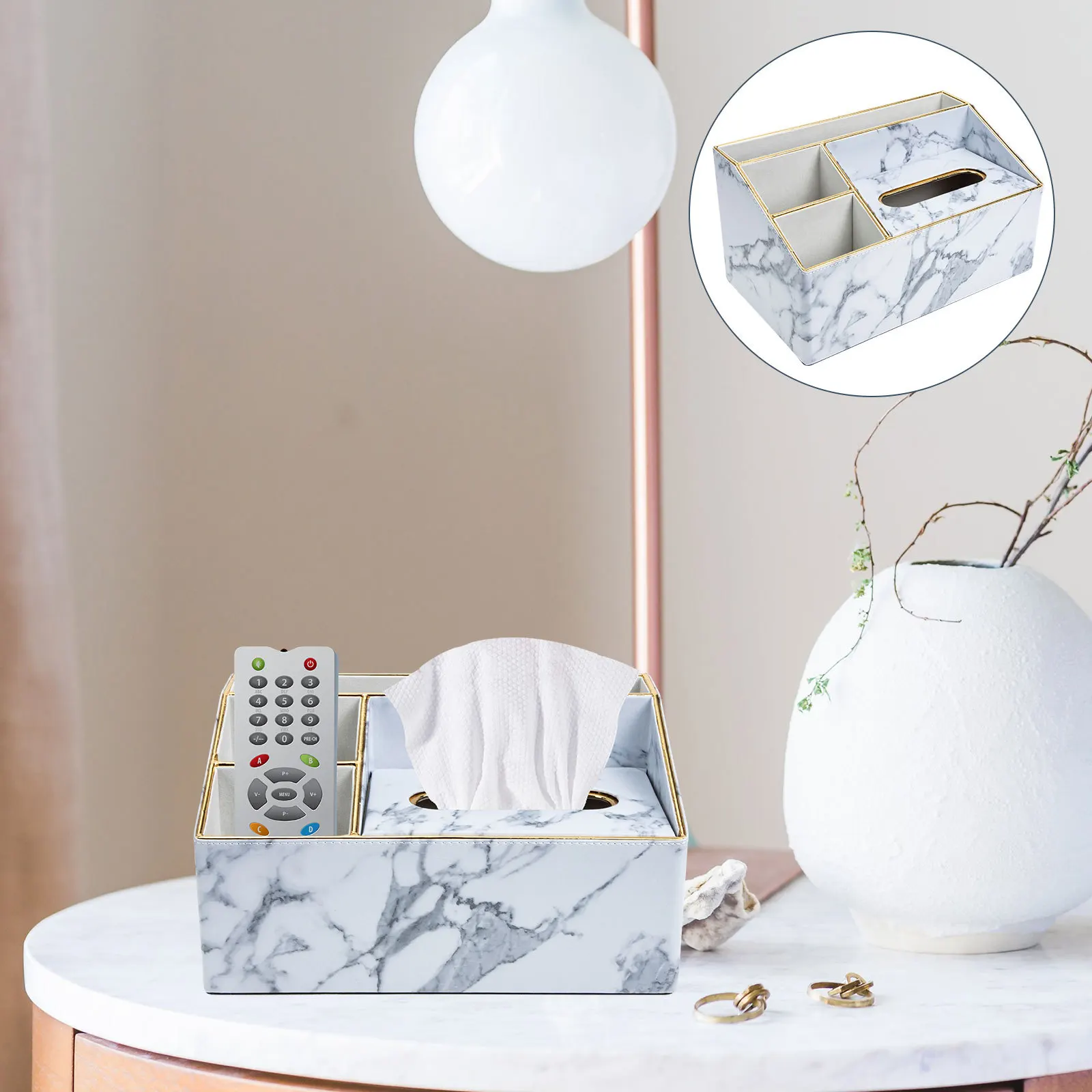 Marble Pattern Pu Storage Box Lightweight Desktop Organizer For Tissue Remote Controller Phone Holder Household Storage