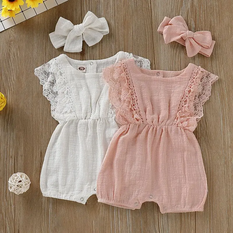 Baby Girls clothing summer Toddler  romper girls one-piece  rompers+ hairband sets