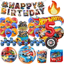 New Hot Wheels Car Birthday Party Decoration Disposable Tableware Balloon Paper Cups Plates Tablecloth Boy Baby Shower Supplies