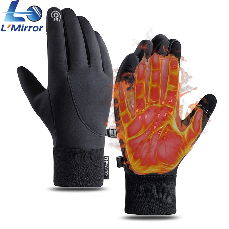 

L●Mirror Men Winter Gloves With Warm Fleece,Touchscreen Outdoor Sport Glove,Waterproof/Windproof/Anti Slip for Fishing,Cycling