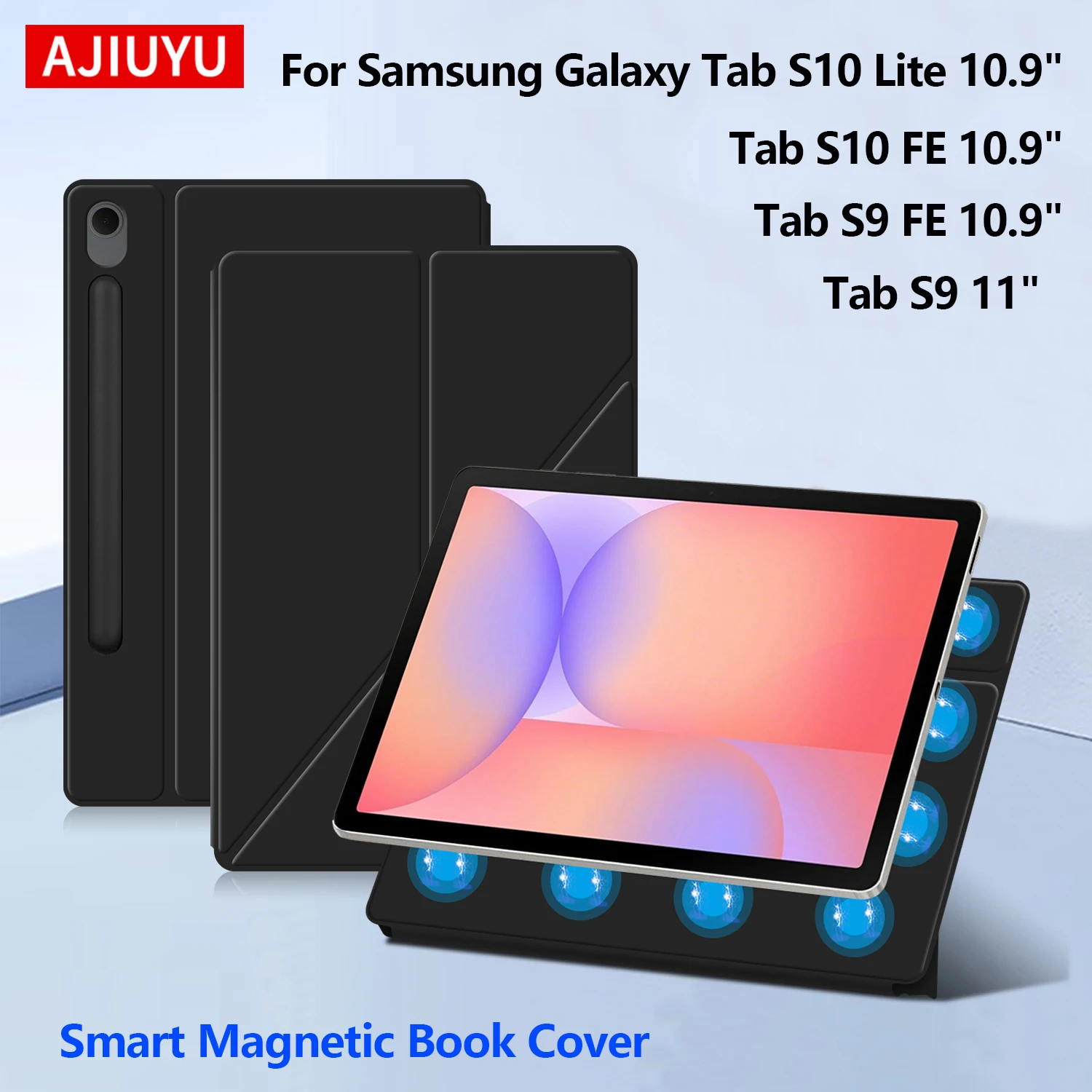 

Смарт-магнитный чехол AJIUYU для Samsung Galaxy Tab S10 Lite 2025 S9 S10 FE 10,9 дюйма, 11-дюймовый складной Y-образный чехол для планшета с держателем для карандашей