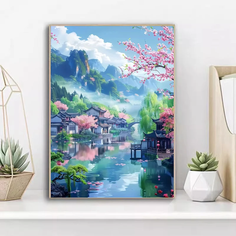 

Современная минималистичная алмазная вышивка 5D «Мечта о Цзяннане», декор для спальни, ручная работа, DIY, без рамы, пейзажный холст