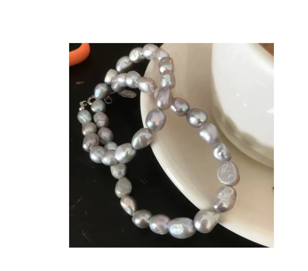 

Charming 20inch Silver Gray Baroque Pearl Necklace For Women Jewelry