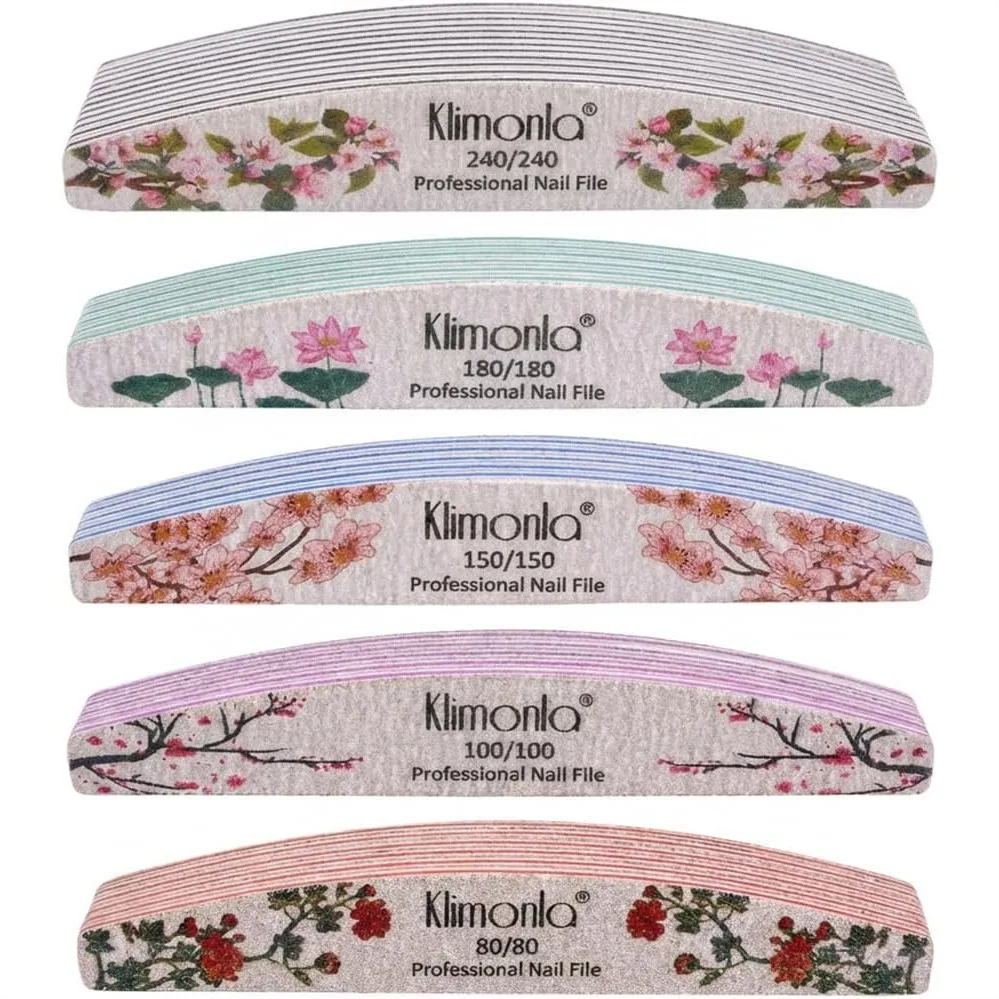 

25PCS Floral Professional Nail Files 80/100/150/180/240 Grit, Double Sided Emery Boards for Natural and Acrylic Nails, Reusable