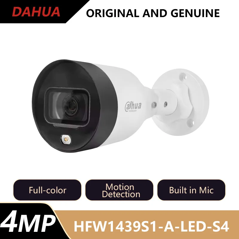 

Dahua 4MP Entry Full-color Fixed-focal Bullet IP Camera Bulit-in Mic Motion Detection Security Cam PoE IPC-HFW1439S1-A-LED-S4