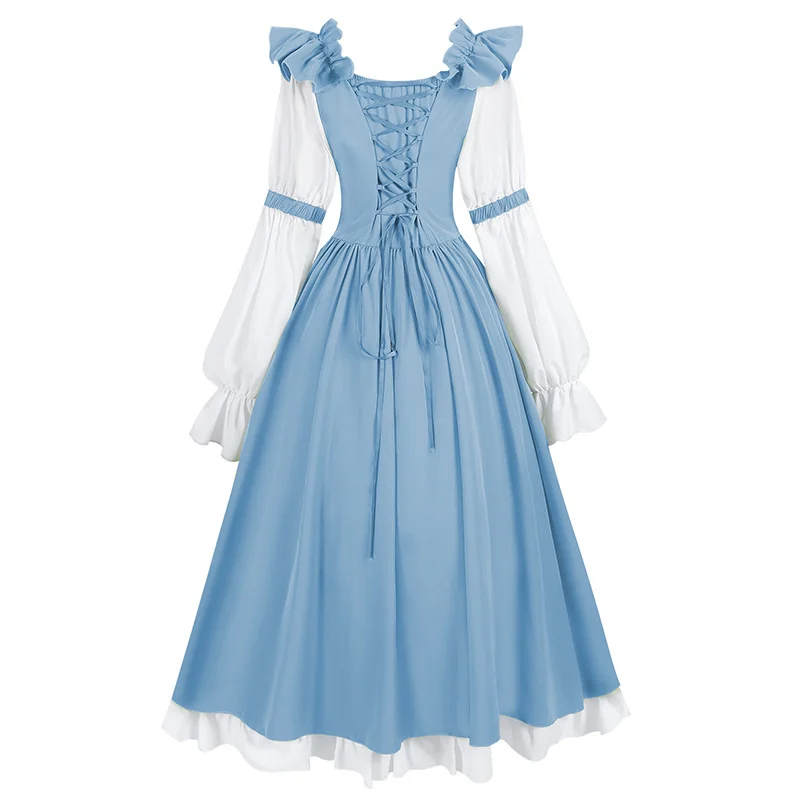 

2025 Women Cosplay Costume Medieval Tunic Dress Medieval Fairy Long Sleeve Renaissance Gown Dress Pleated Halloween Dance Wear