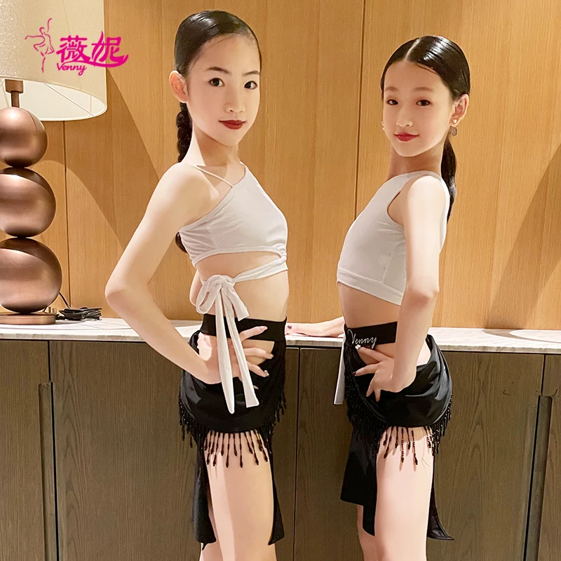 Vennystyle Latin Dance Dress for Girls Sleeveless Two Piece Set, Dance Competition Training Practice Wear Performance Costume