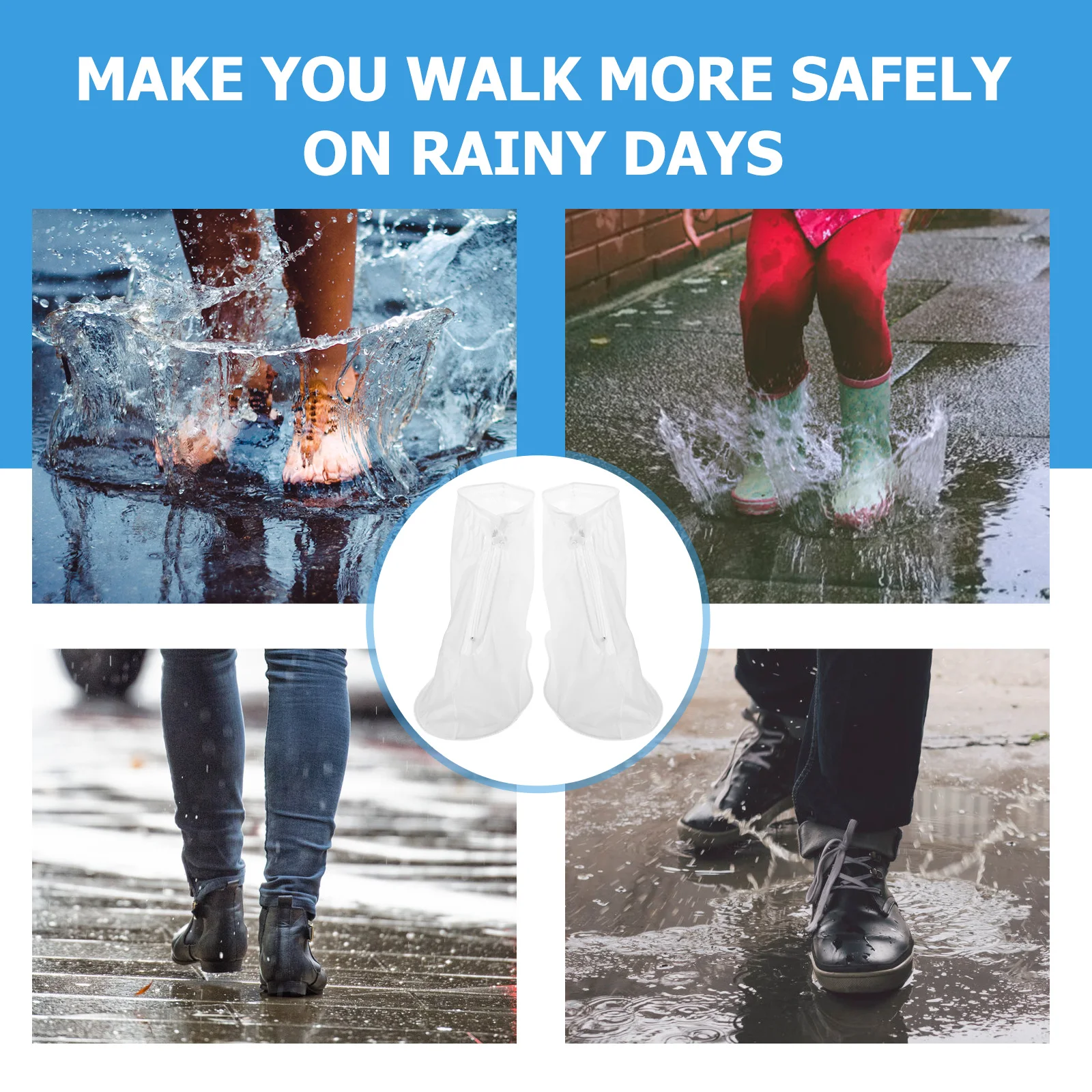 

Waterproof Boot Covers Transparent White Size L Zippered Closure Non-Slip Design for Cycling Camping Fishing Garden Use