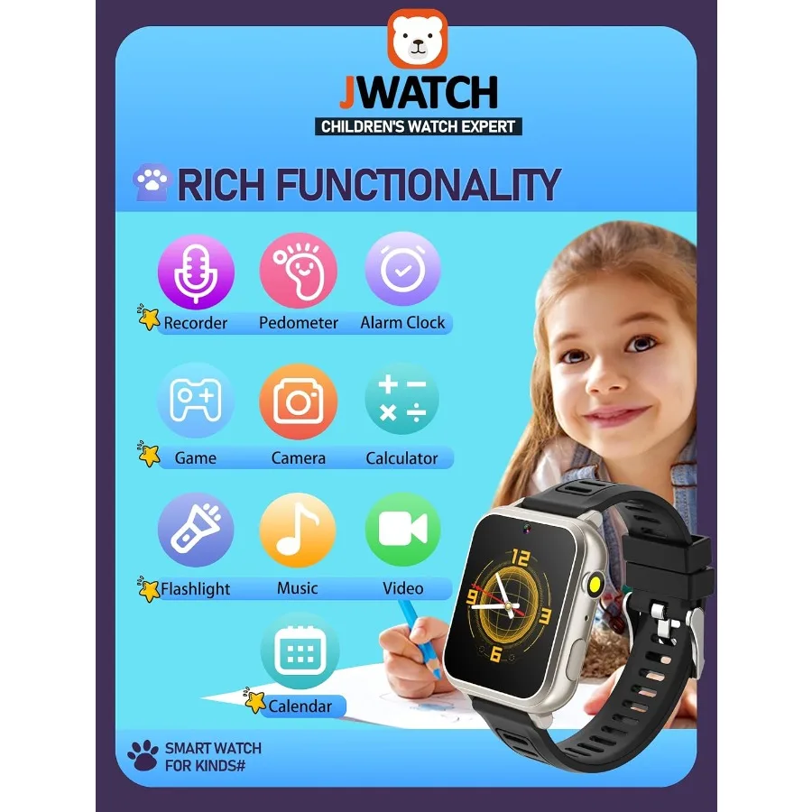 Smart Watch per ragazzi e ragazze 612 con contapassi audio libro fotocamera lettore musicale regalo compleanno Natale cornice argento nera