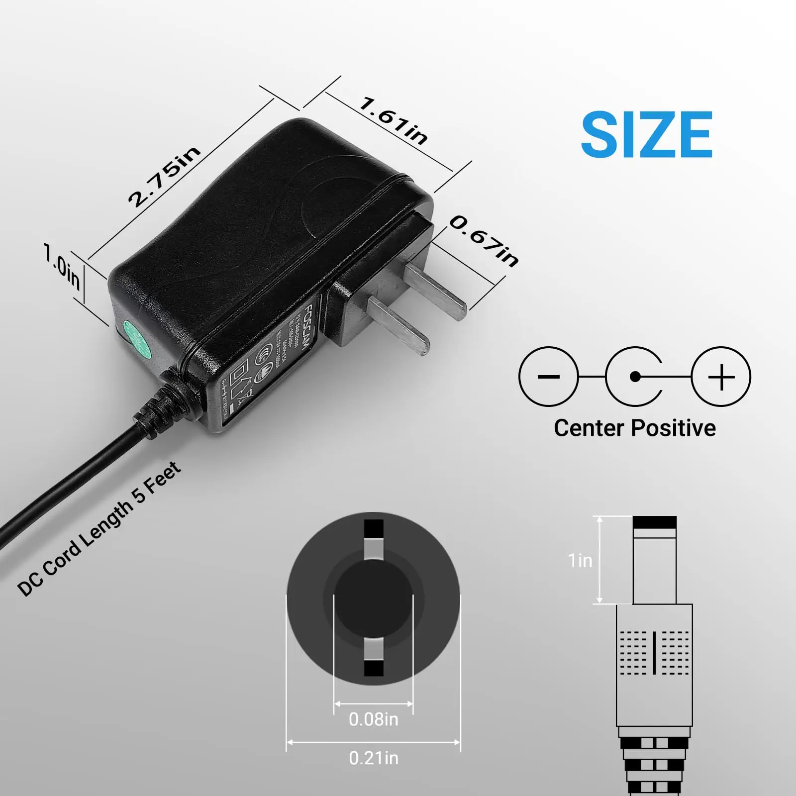 FOSCAM 12V/1A adaptadores de cargador de corriente CC/CA estándar de EE. UU. para cámara IP de vigilancia de seguridad inalámbrica con cable V5EP V8EP T5EP T8EP V5P