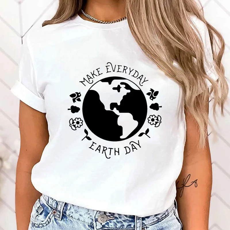 (Premium T-shirt)Make Everyday Earth Day T Shirt Women Casual Personality Round Neck Short Sleeve Fashion T Shirt 10 Colors tops