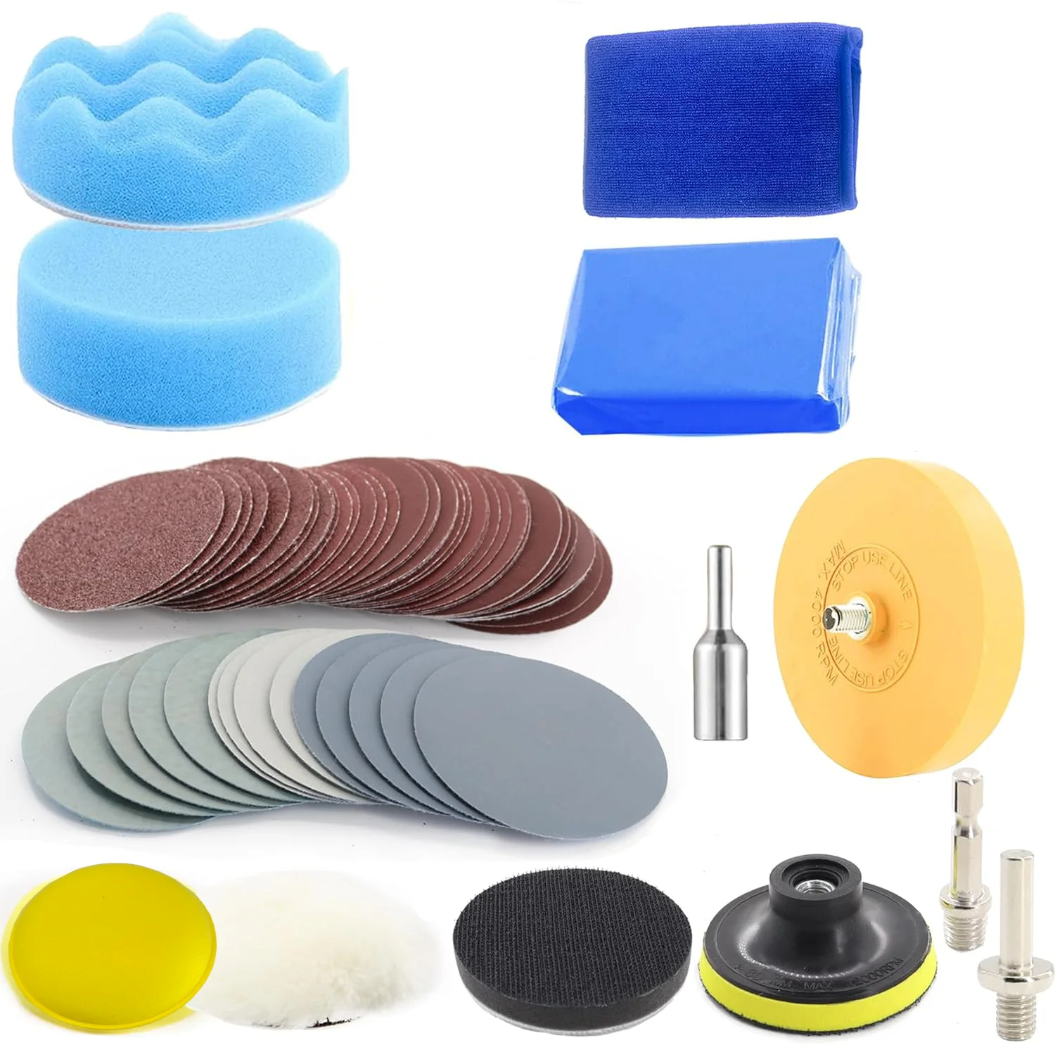 

3 Inch Wet and Dry Sandpaper Kit 48 Pcs Assorted Grits 40-7000 with Interface Pad and Eraser Wheel Adhesive for Automotive