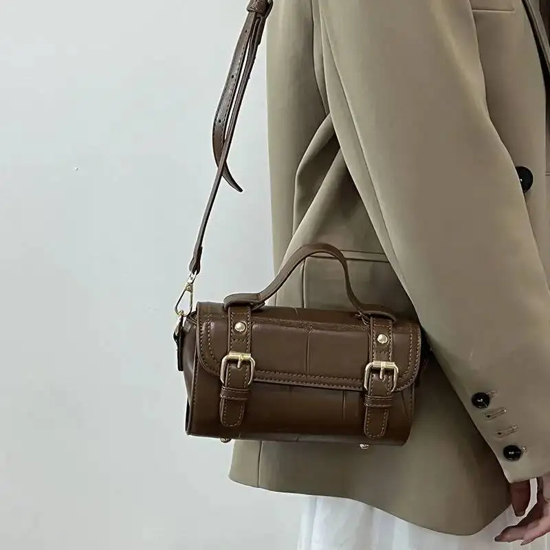 Bloom Vintage Brown Messenger Women Autumn Retro Leather Chic Handle Mini Bag Female Elegance Casual Crossbody Bags Purse