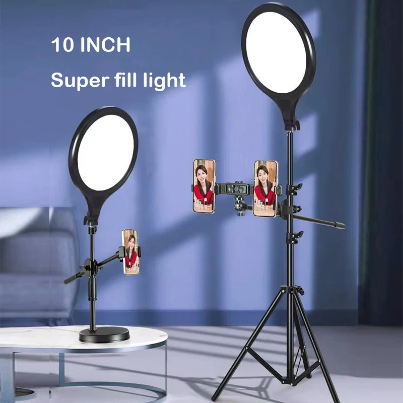 Flat Photography Led Video Ring Light Circle Fill Lighting Camera Photo Studio Phone Selfie Lamp With Tripod Stand Boom Arm 10in