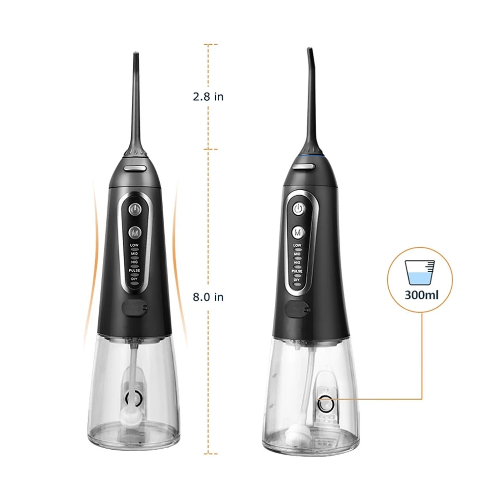 5 Modes Oral Irrigator USB Type-C Rechargeable Portable DentaJet 300Ml Irrigator Dental Teeth Cleaner Black