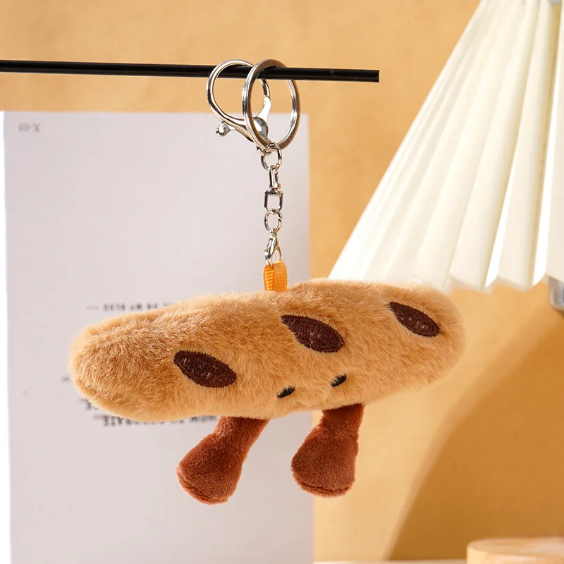 Kawaii Plüsch-Schlüsselanhänger im Cartoon-Croissant-Design für Autoschlüssel, Taschenanhänger, süßes Mädchengeschenk, Anhänger