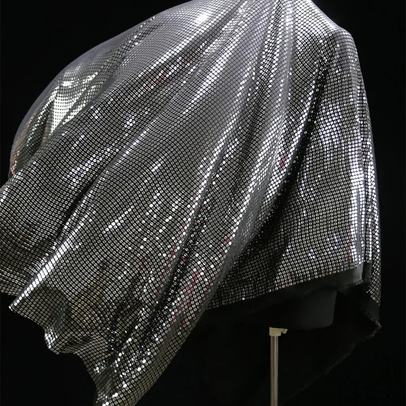 50/100cm Glitter Silver Mirror Sequin Fabric High Gloss Reflective Silver Background Stage Performance Dress Designer Fabric