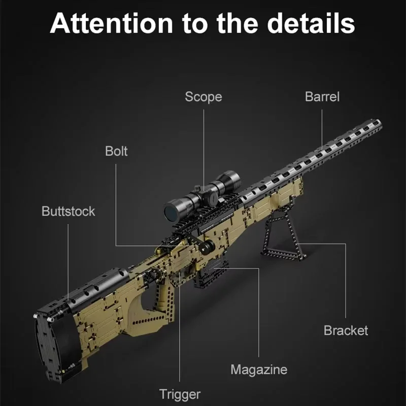 Cada 979Pcs City Technical Police Military Weapon AWM Sniper Rifle Building Blocks Model,WW2 STEM Educational Toys Kids Gifts image 3