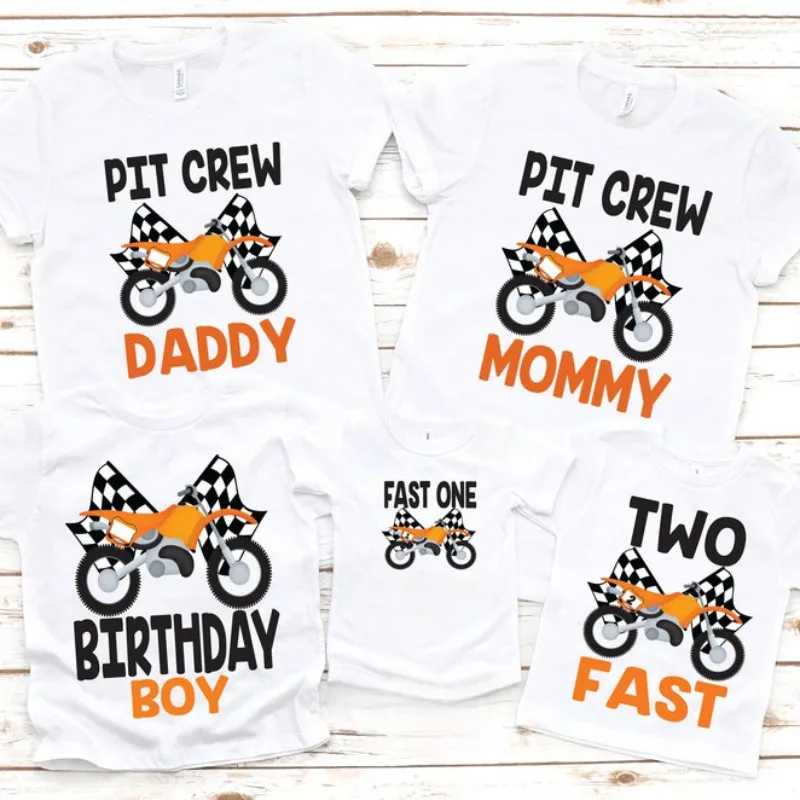 

Family Dirt Bike Birthday Boy T-shirt Racing Car Print Family Matching Tshirts Racecar Shirts Party Clothes Pit Crew T Shirts