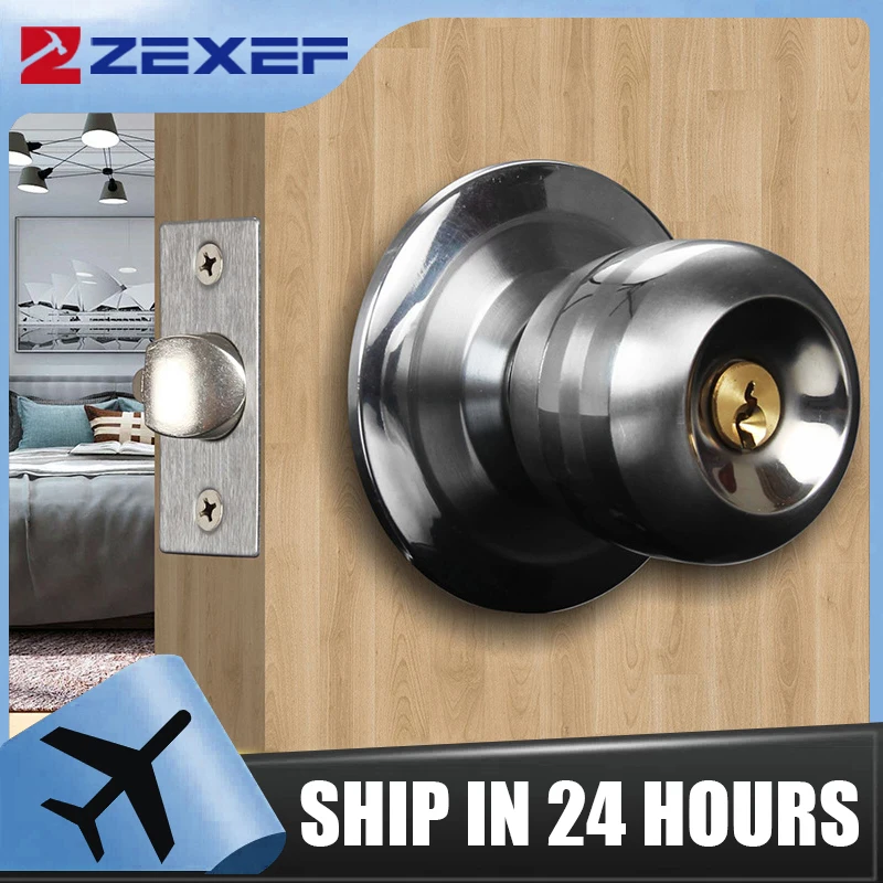 Safety Lock Door Handle Stainless Steel Door Knobs Entrance Round Doorknob Passage Door Lock with Key  for Bedroom Bathroom