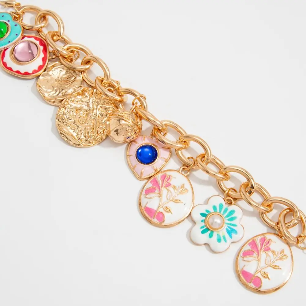 Personality Charm Enamel Bracelet Print Pattern Painting Vintage Geometric Floral Bracelet Gold Glaze Bohemian Bracelet Party