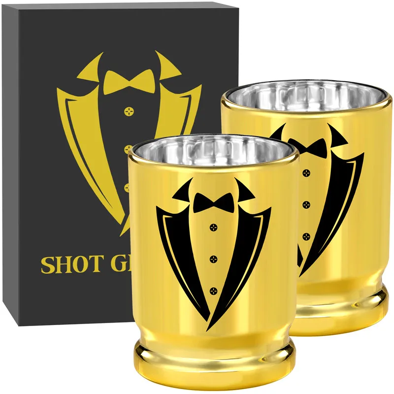 

50 Caliber Bullet Shot Cups Best Man Golden Plastic Shot Glasses for Groomsmen Father Brother Wedding Party Birthday Gift Set