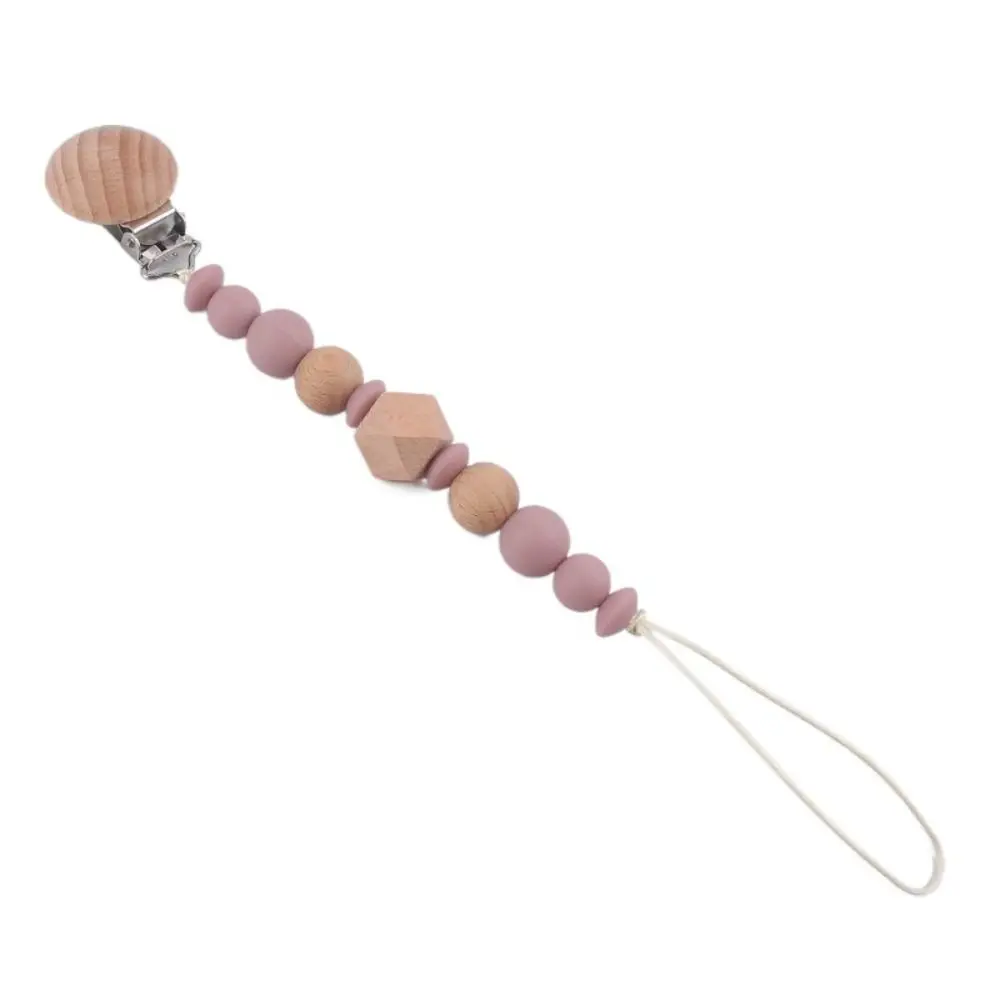 

Dummy Clips Pacifier Holder Clips Wood Octagonal Space Beads Baby Pacifier Chain Nipple Holder Clips Soother Holder