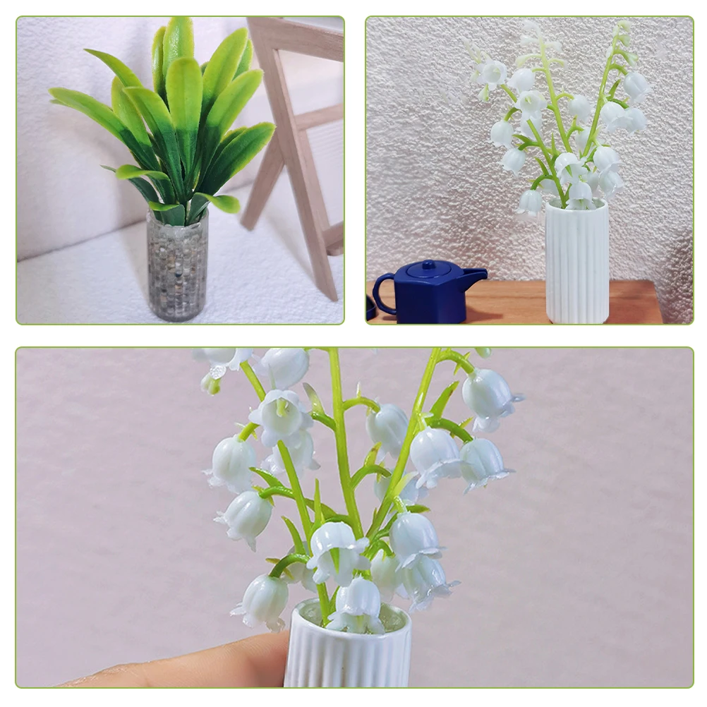 

4pcs Miniature Potted Flower Decor Small Bonsai For House Green Artificial Plant Micro Landscape Ornament Fake Flower Pot Mini