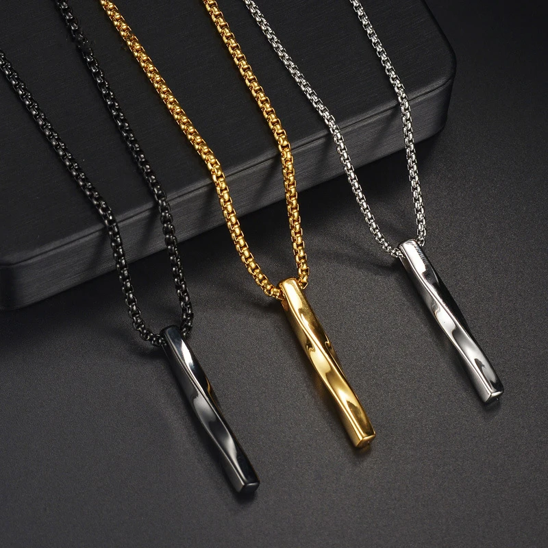 

WLP Stainless Steel Rectangle Pendant Necklace for Men Kpop Street Wear Chain Male Collar Hombre Necklace Jewelry Gift Choker