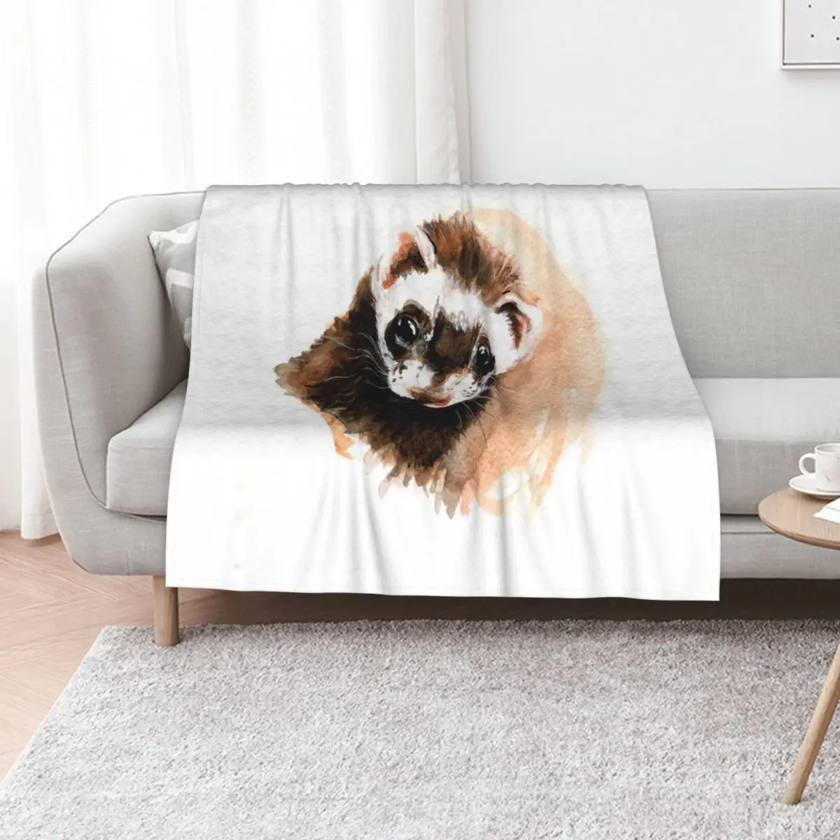 

Ferret portrait Throw Blanket Multi-Purpose Tourist Hairy Weighted Blankets