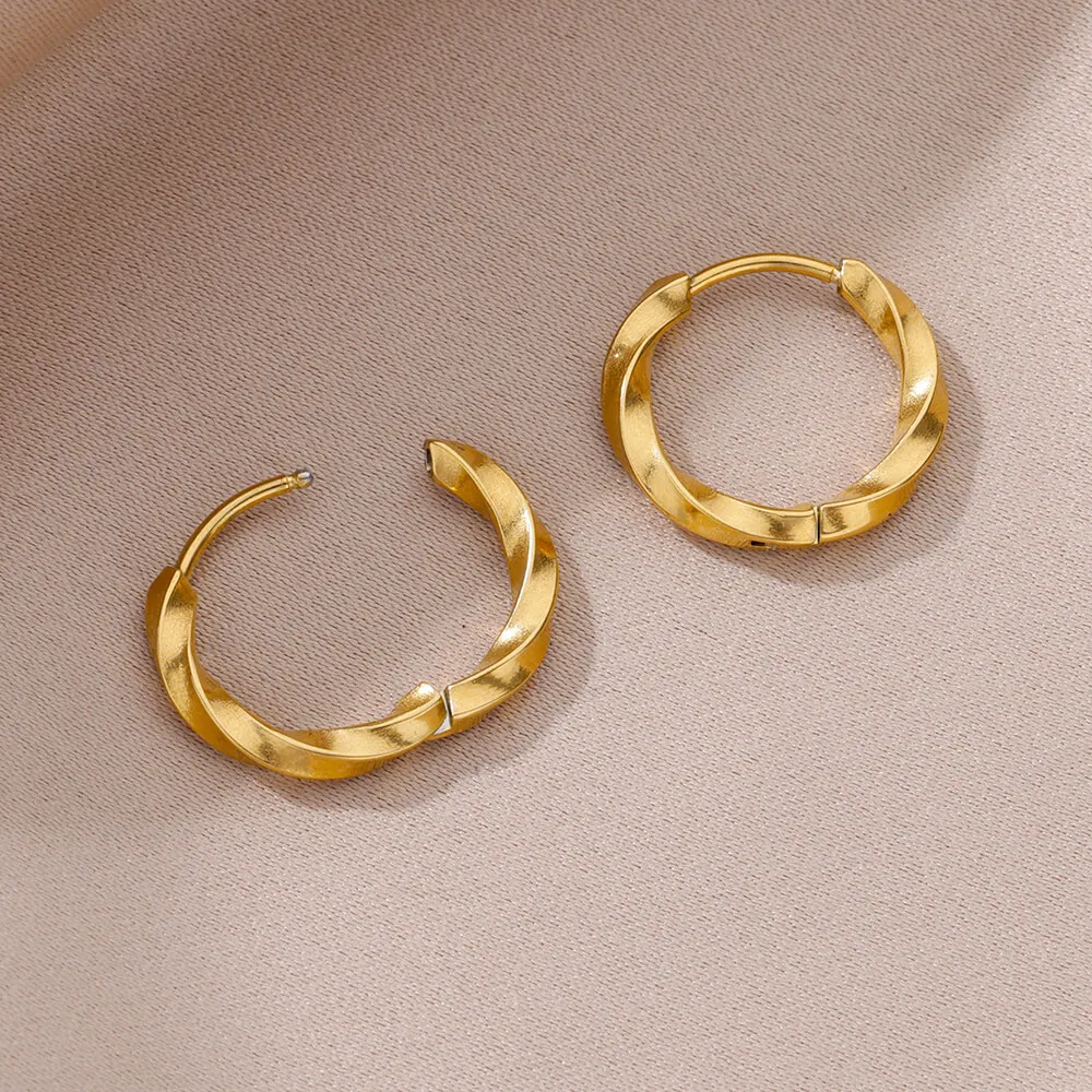 U Shape Hoop Earrings for Women Smooth Gold Color Stainless Steel Earrings Female Classic Statement Wedding Ear Jewelry aretes