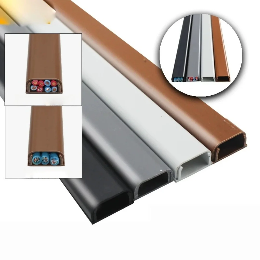 1pc Wood Grain Self-Adhesive PVC Cable Trunking, Floor Cord Cover Wire Hider for Cable Management view 3