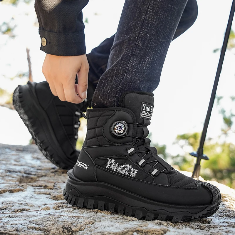 New Winter Oversized Men's Boots Waterproof Cold Resistant Plush and Warm Snow Boots Outdoor Thick Soled Casual Work Boots