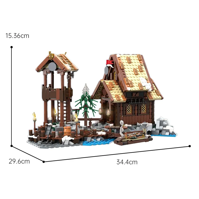 MOC Mittelalterliche Architektur Viking Dorf Turm Haus Ansicht Straße Erweiterung Technologie Modulare Baustein Modell Spielzeug Geschenke